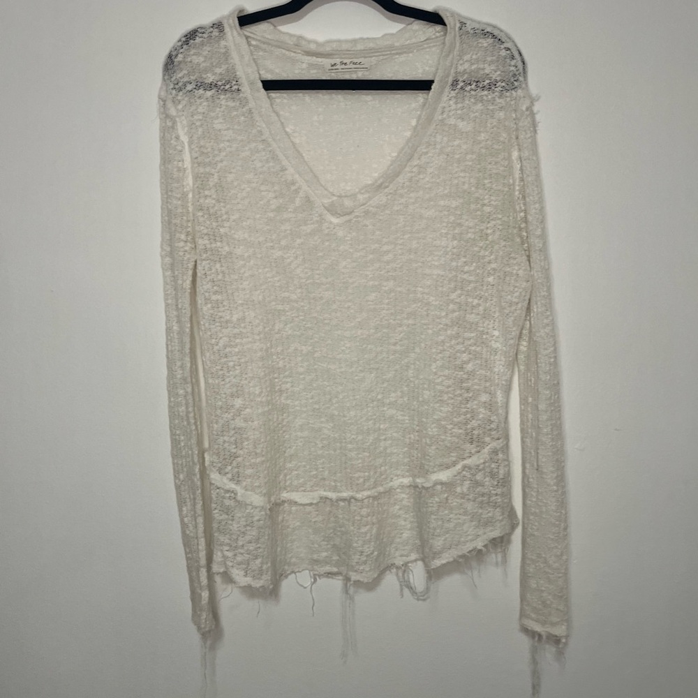 We The Free Off-White Textured V-Neck Long Sleeve - Picture 3 of 14